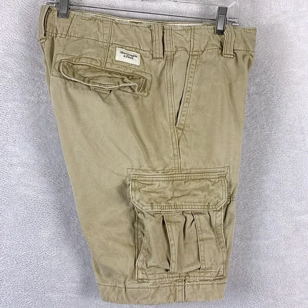 VTG Y2K Abercrombie & Fitch Cargo Shorts Men 30 Khaki Paratrooper Military Baggy